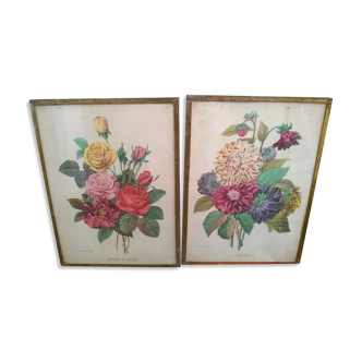 Paire de cadres "aux bouquets de fleurs"