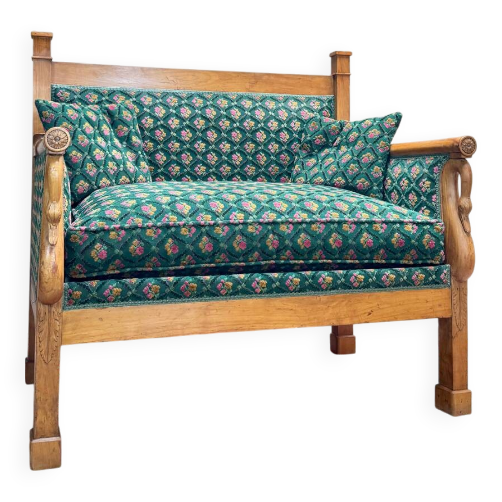 19th century Empire period cherry wood wall bench
