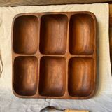 Large vintage wooden tray 6 compartments