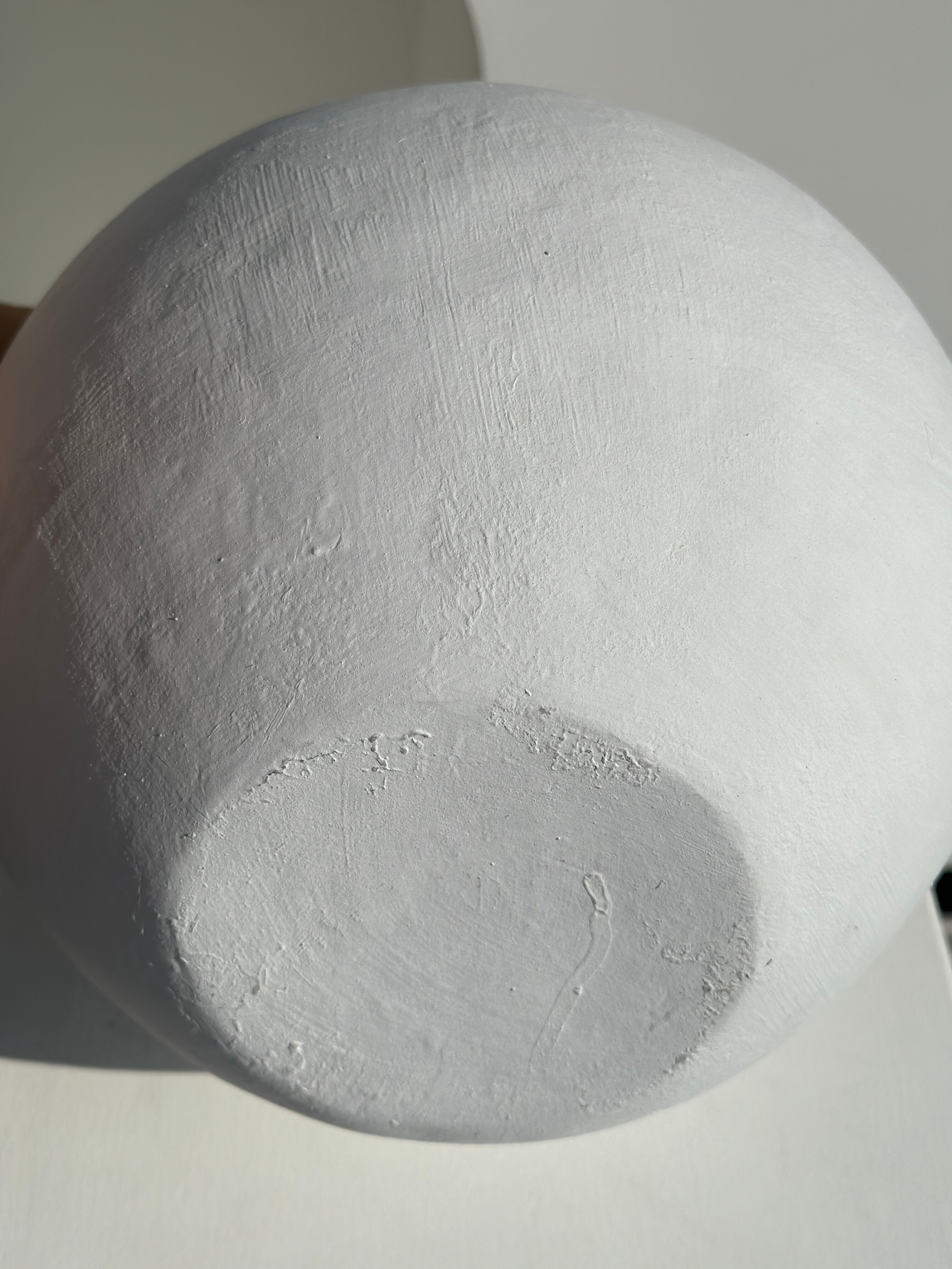 Handcrafted terracotta ball vase painted white H:24 D:26