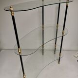 Présentoir vintage 1950 /  1960, table rognon d appoint , étagères en verre