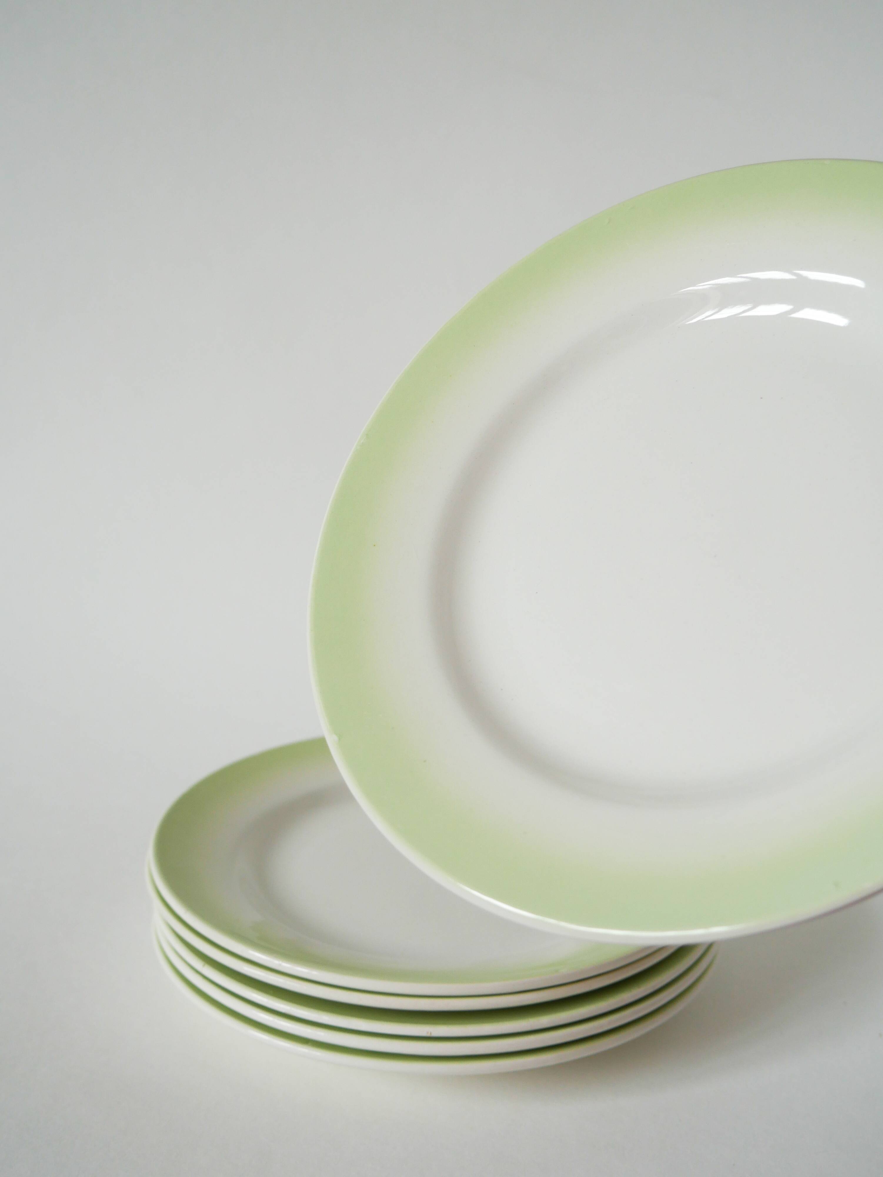 Set of 6 Tie & Dye green dessert plates, 1960