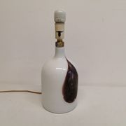 Older table lamp in milky white opaline glass with purple pattern / details from danish holmegaard.