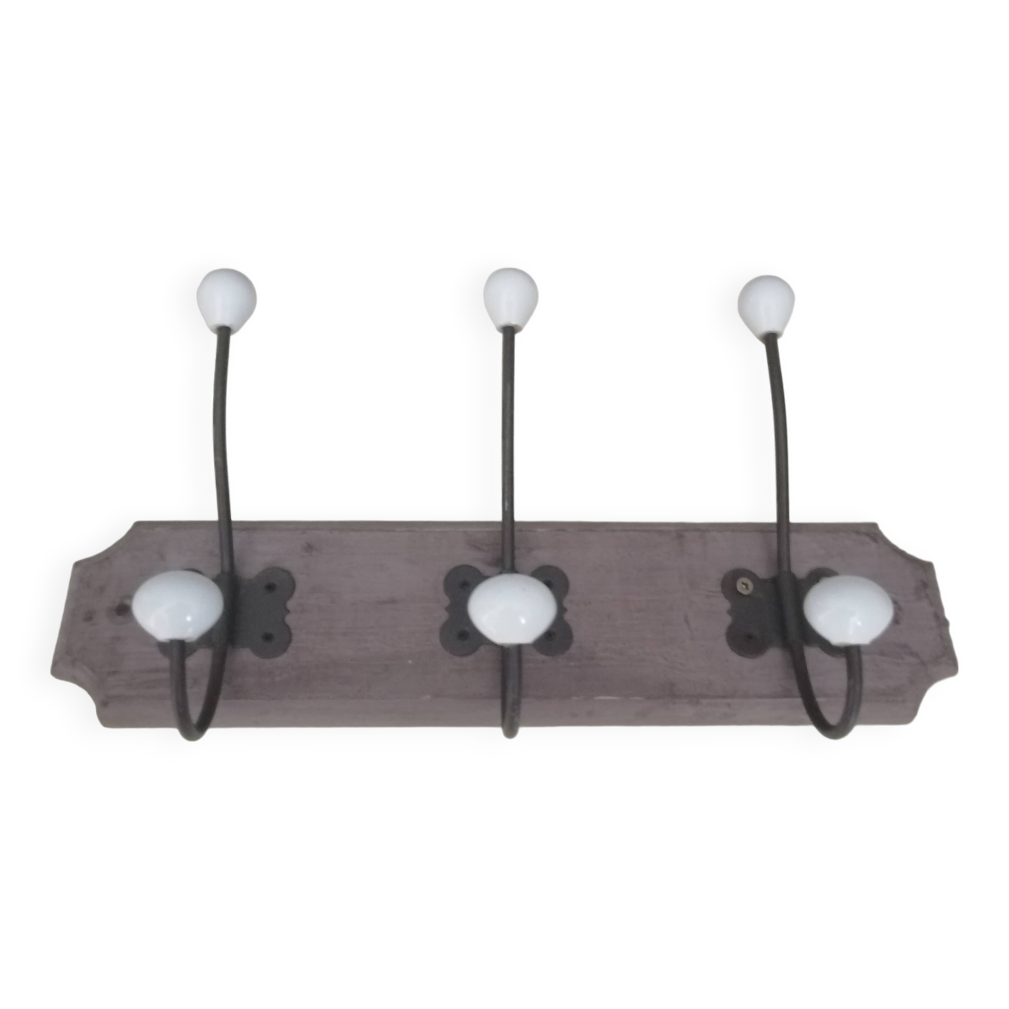 Wall coat rack in wood and porcelain