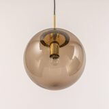 Large smoked glass ball pendant by Limburg in brass, Germany, 1970s.