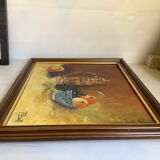 Still life painting with dedication, oil on canvas, signed