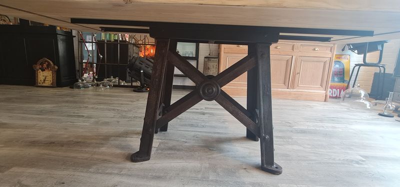 Industrial table top solid oak machine foot cast iron