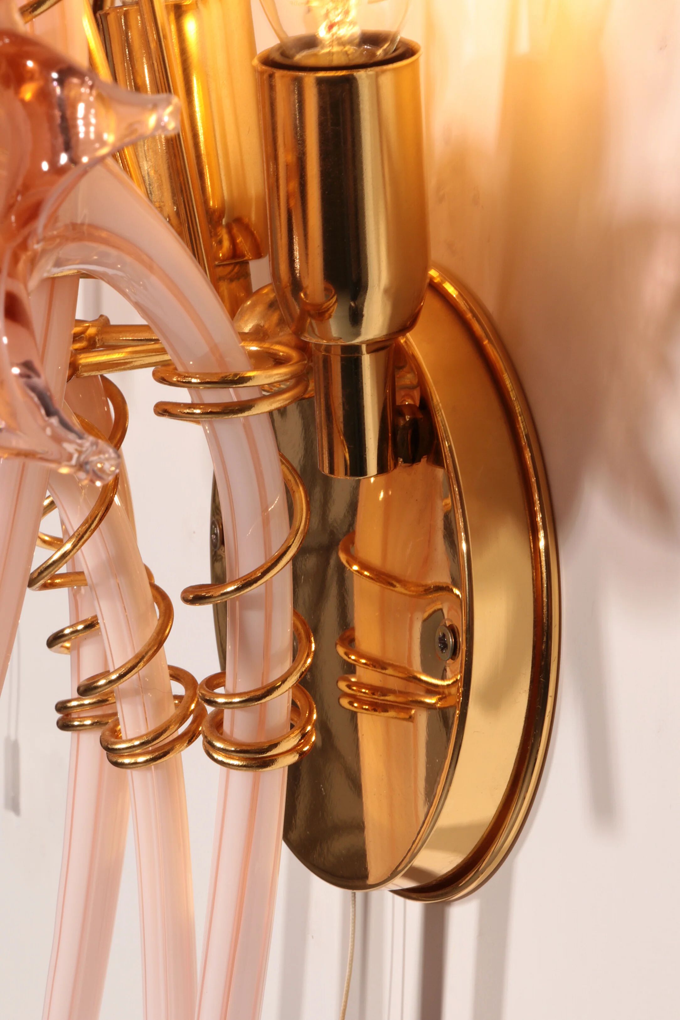 Pink lily spectacular Murano wall lamps by Franco Luce 1970