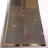 70s Brutalist Coffee Table in Brass, Bronze and Stone
