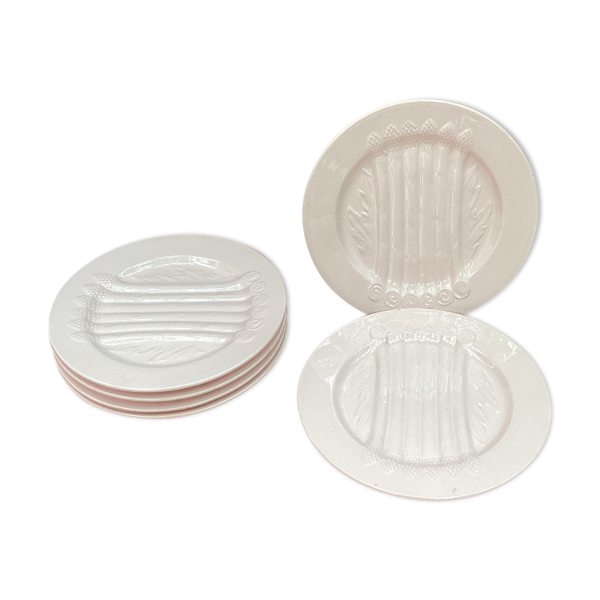 Lot de six assiettes asperges couleur rose pâle en porcelaine dimension : D-25cm-