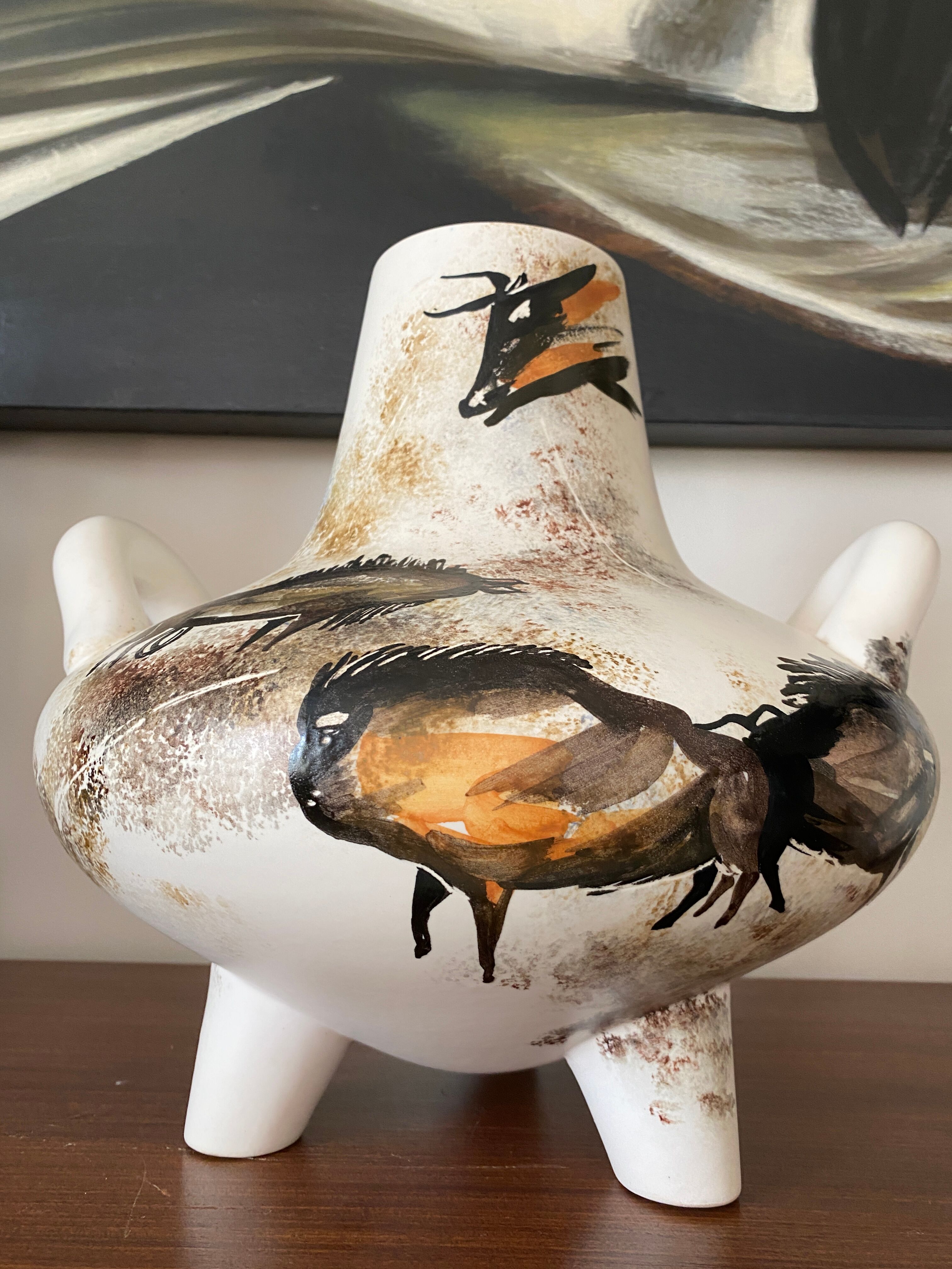 Ceramic vase with rock decoration Vallauris 1960