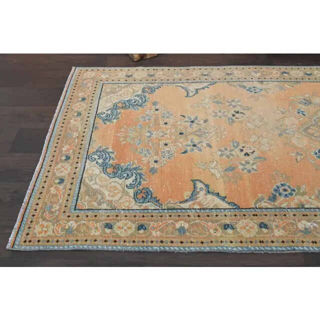 Vintage Turkish Hand-Knotted Wool Cotton Orange Runner Rug  118x304