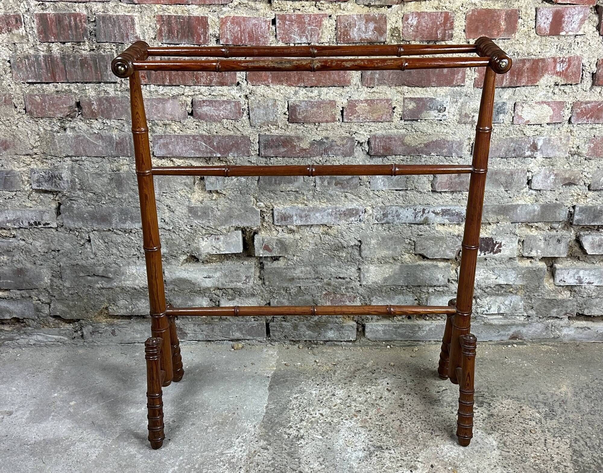 1900s bamboo style wooden towel rack
