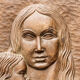 Modernist bas-relief, Virgin and Child, carved wood, signed
