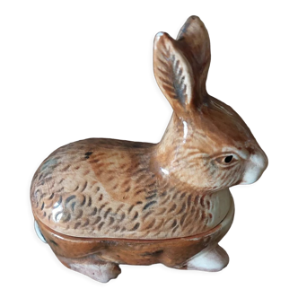 Handmade earthenware rabbit terrine signed by michel caugnant