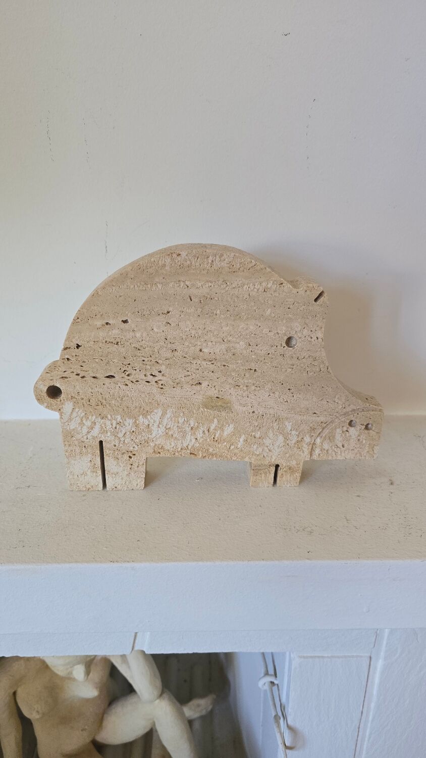 Fratelli mannelli travertine sculpture pig cochon rare 26 cm / 20 cm