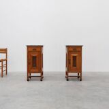 Rare pair of Art Nouveau nightstands with copper plaquette by Geo Verbanck,