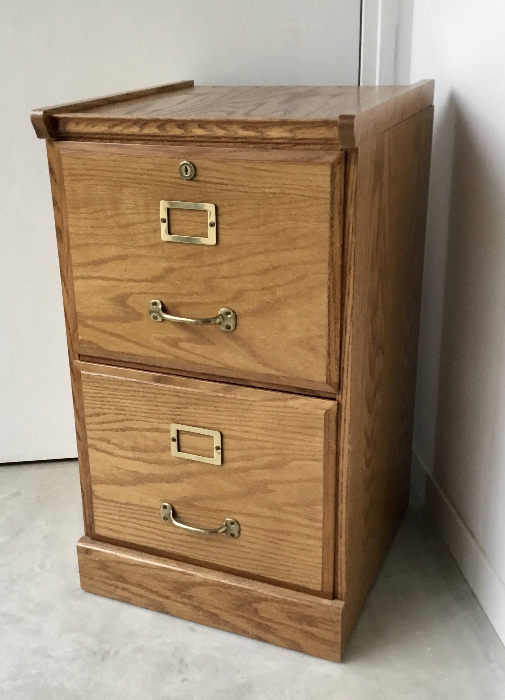 Wooden filing cabinet with 2 drawers - vintage trade furniture 1950