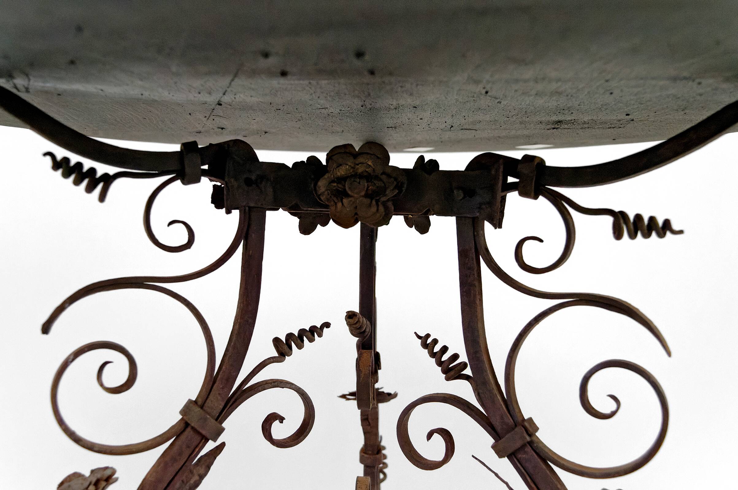 Wrought iron pedestal table and marble top, Venice, Italy, 17th century
