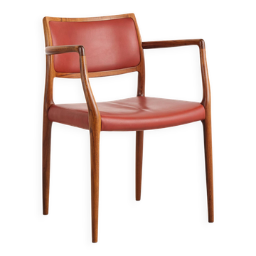 Fauteuil modèle 65 chêne et cuir par Niels O. Møller, Danemark, années 60