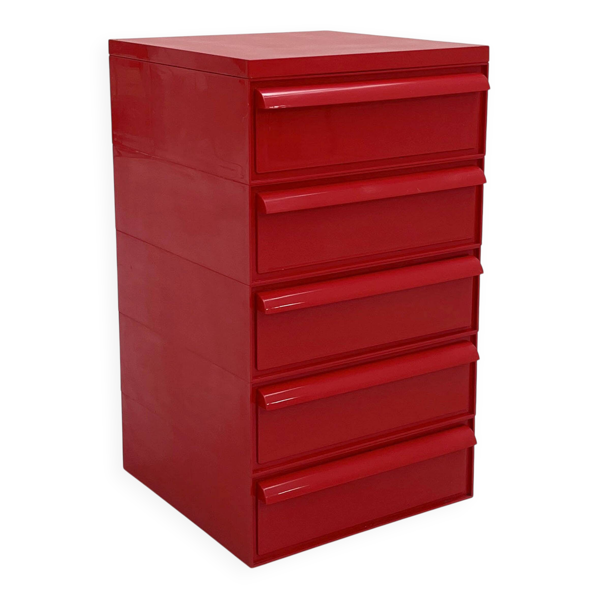 Red 5-drawer cabinet model “4601” by Simon Fussell for Kartell, 1970