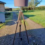 Wood and chrome tripod lamp