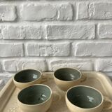 4 handcrafted beige & blue glazed earthenware cups