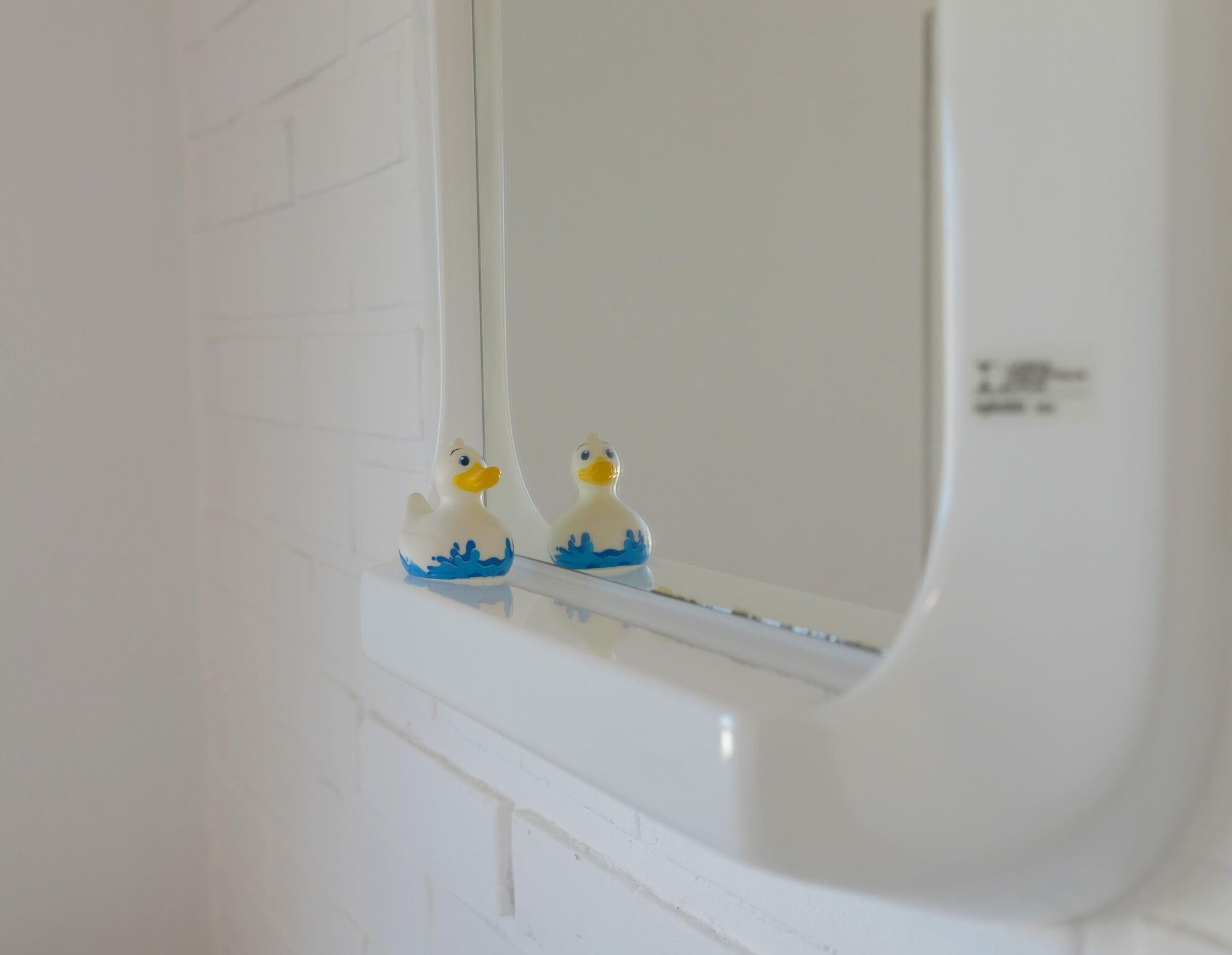 Square Wall Mirror With Shelf / Vintage White Plastic Space Age 1970