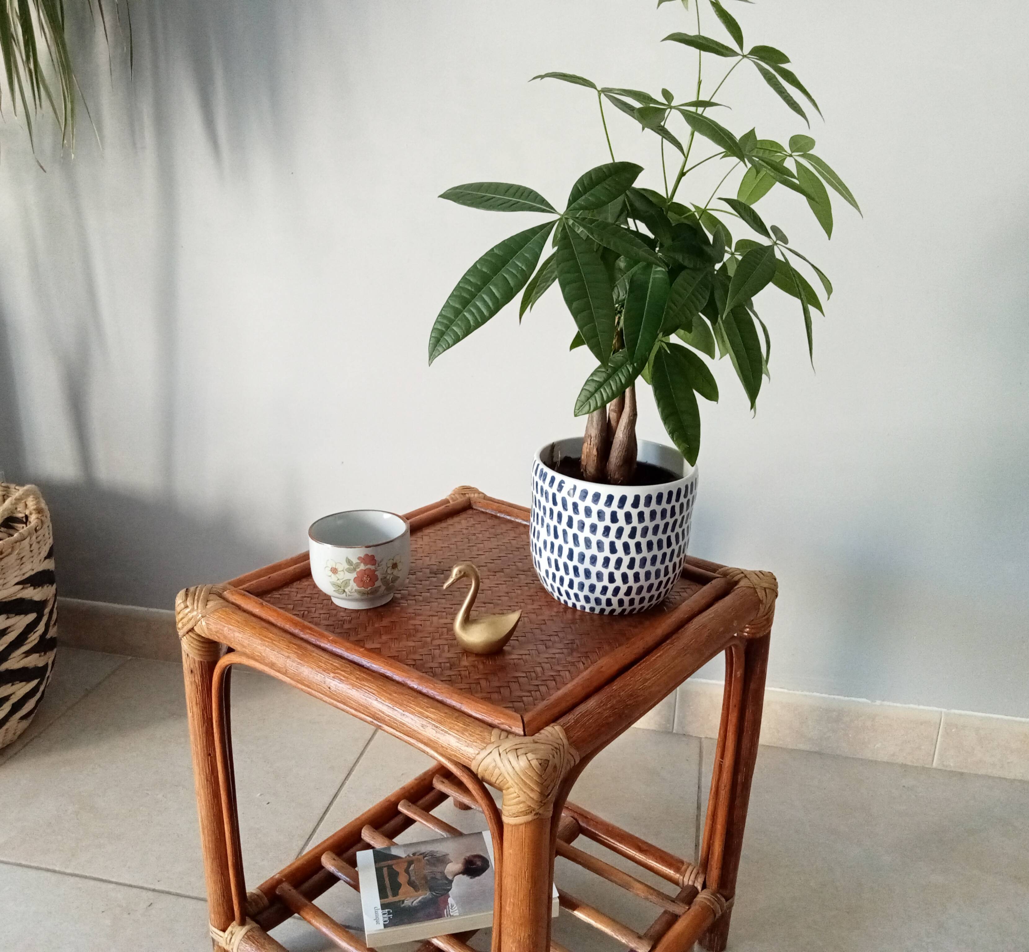 Vintage side table in rattan and bamboo