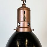 Industrial Italian Black Enamel Factory Lamp with Iron Top, 1950s