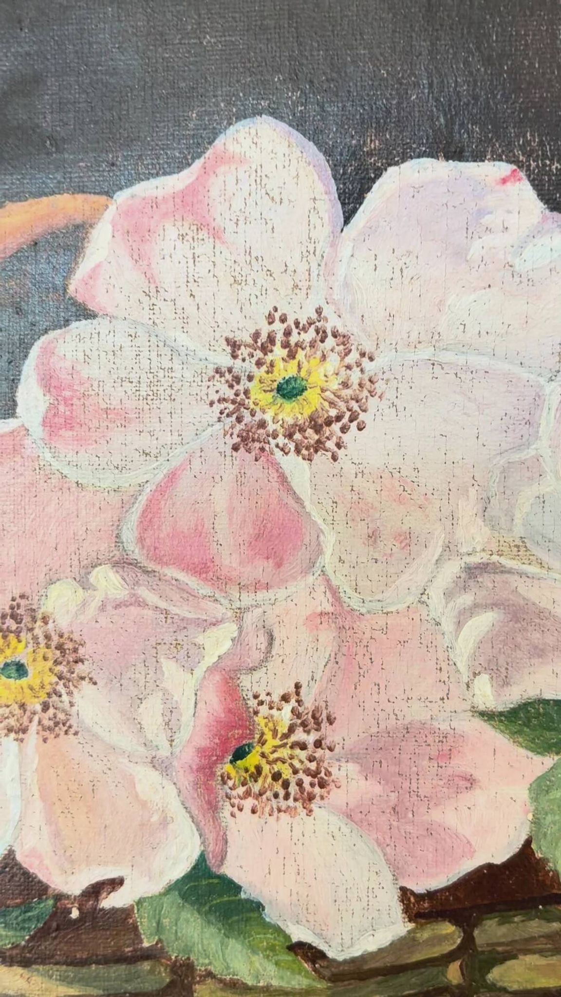Vintage original flower oil painting, floral still life art