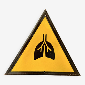 Yellow warning sign vintage european 1970's industrial enamel sign