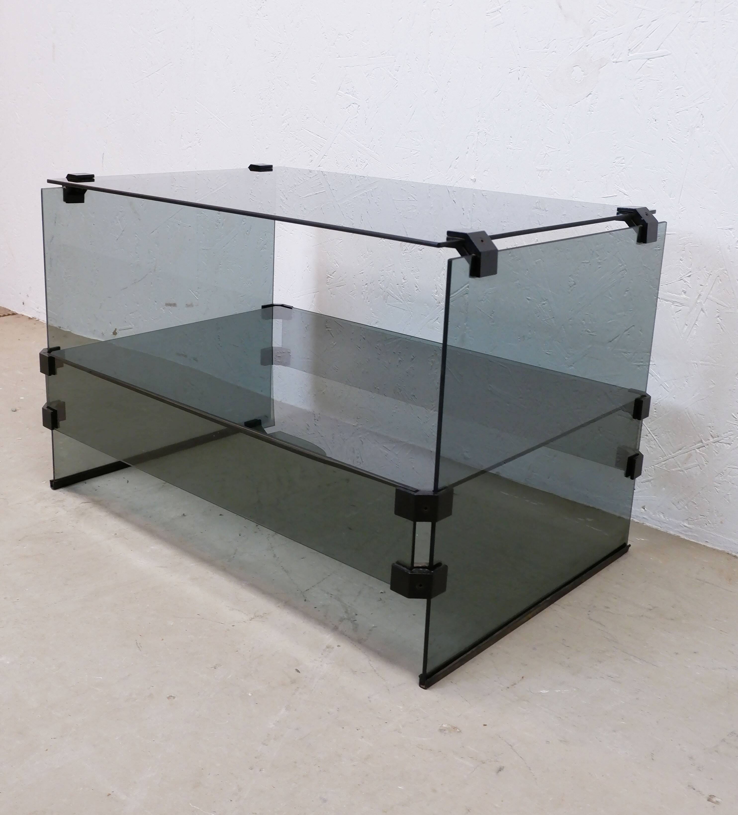 Meuble audio en verre Pieterman Holland, années 1980