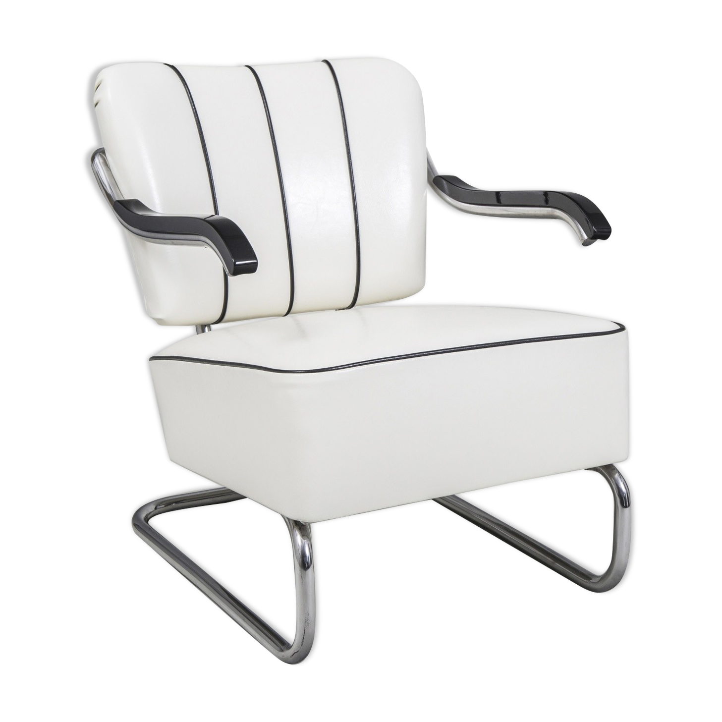 White leather armchair made in 1930s Czechia