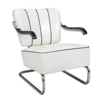 White leather armchair made in 1930s Czechia