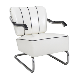 Fauteuil en cuir blanc fabriqué en Tchéquie des années 1930