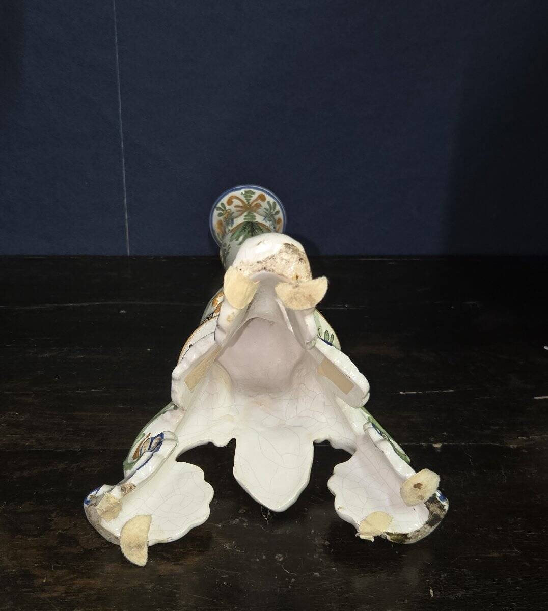 Pair of large polychrome ceramic candlesticks – Floral decoration – H 34 cm