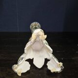 Pair of large polychrome ceramic candlesticks – Floral decoration – H 34 cm