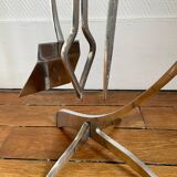Jaques Charles polished stainless steel fireplace set for Jean-Paul Créations France 1970
