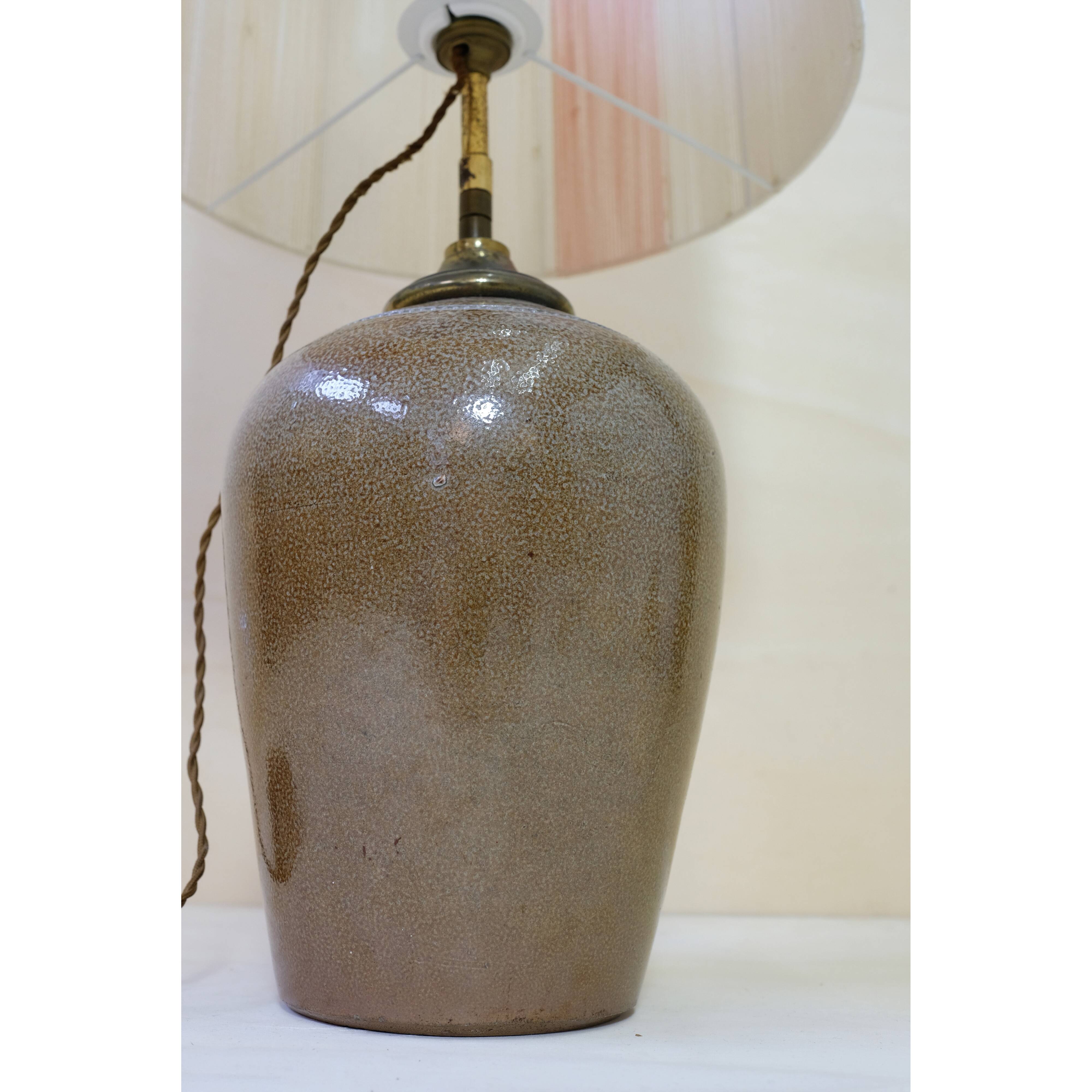 Sandstone lamp base and cotton thread lampshade, 1970s.