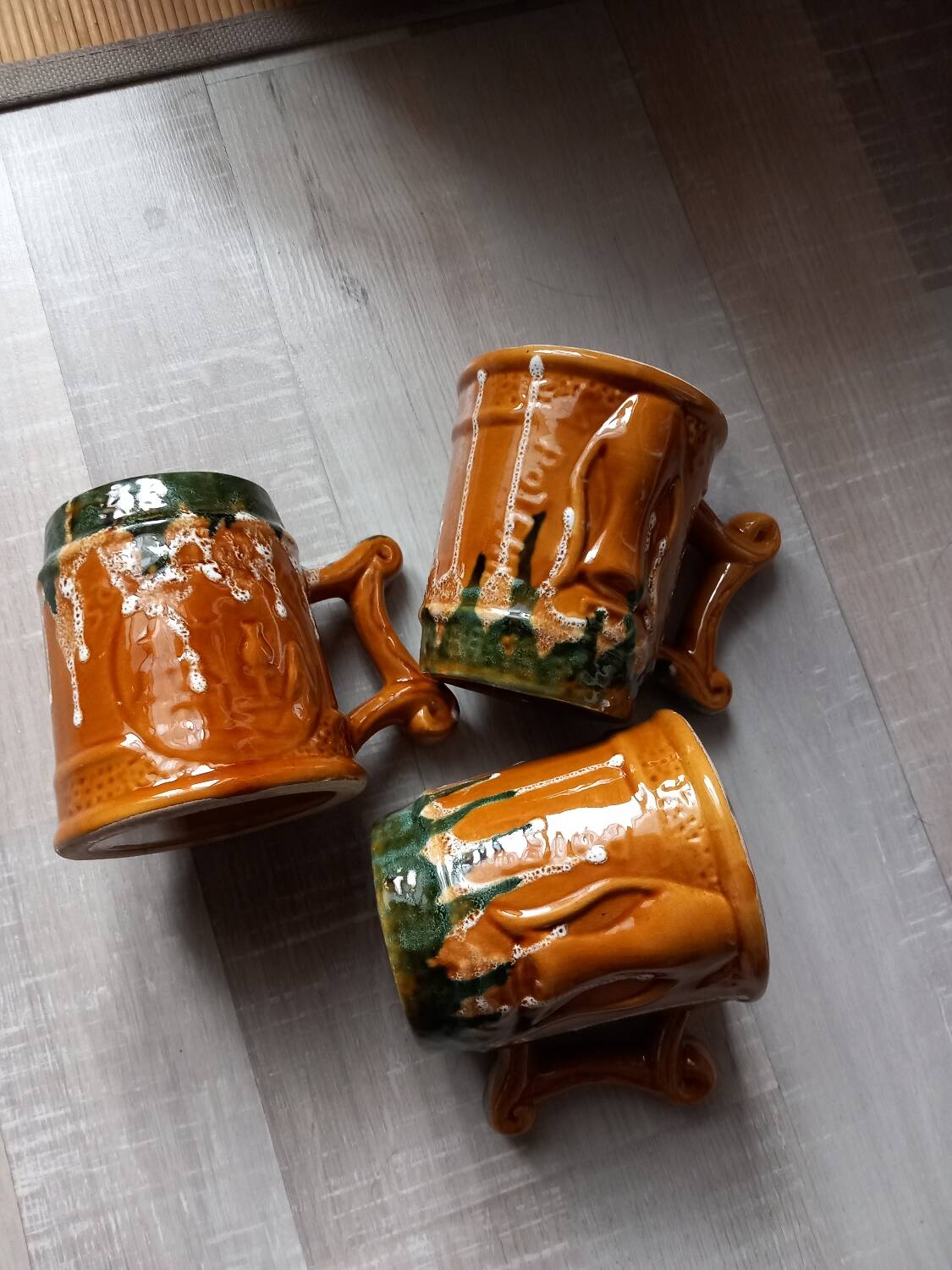 3 polychrome ceramic beer mugs with Fat Lava effect