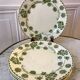 set of 6 flat plates in Digoin Sarreguemines Iron Earth model "Geranium" green late 19th century