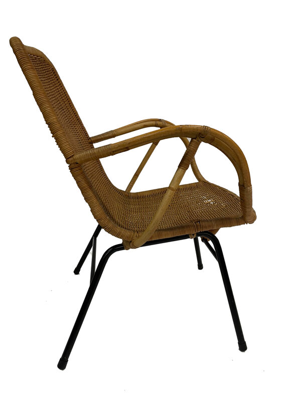 fauteuil vintage en rotin par Dirk van Sliedregt Rohe Noordwolde 1960 aux Pays-Bas