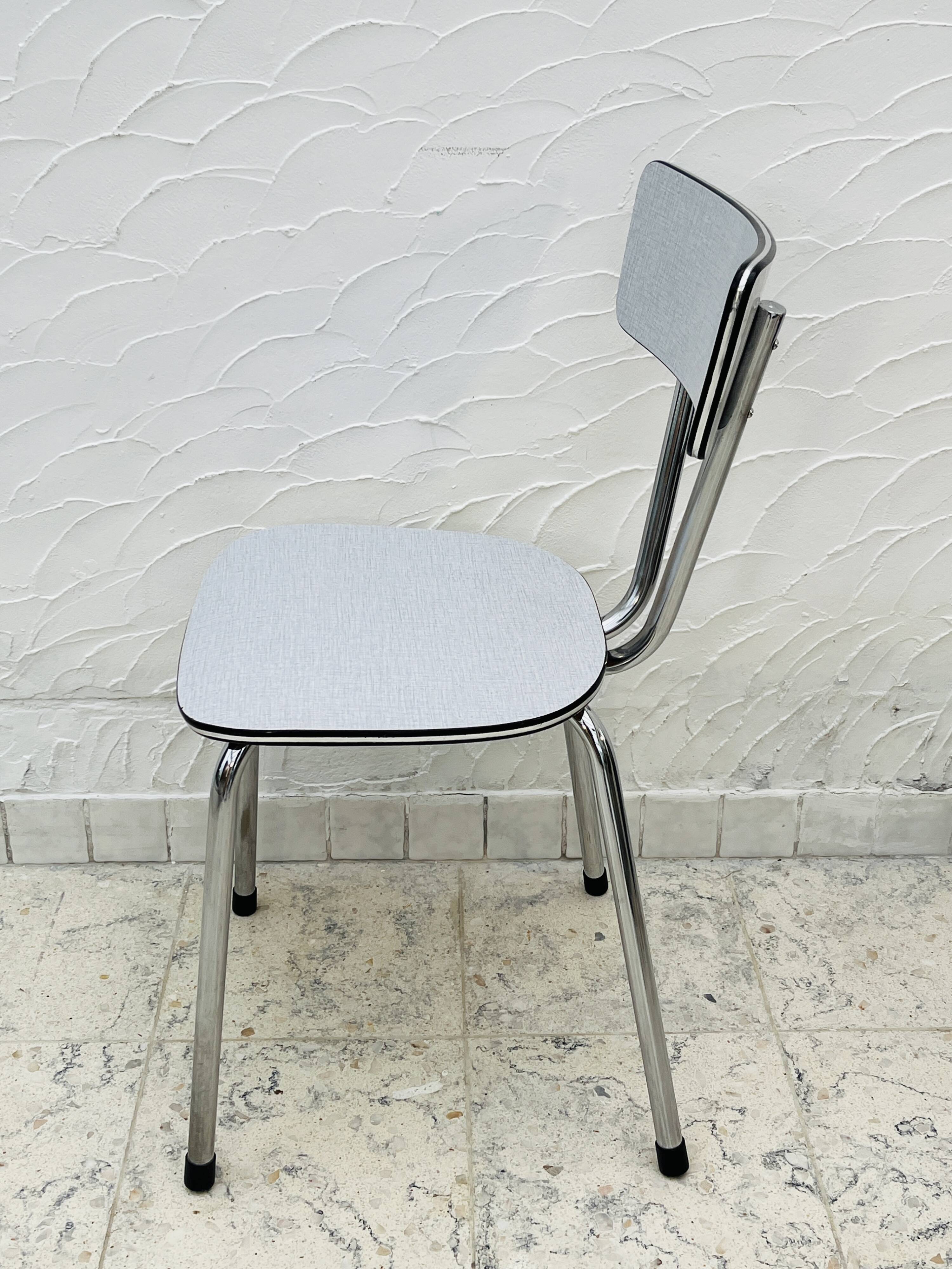 Set of 4 vintage grey chrome Formica kitchen chairs.