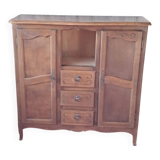 Haberdashery workbench with two doors and three drawers.