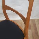 Vintage Danish teak chair – black faux leather seat (1960s)