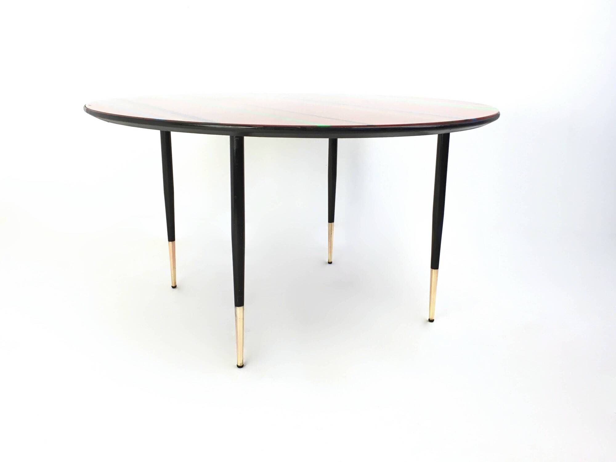 Vintage Round Coffee Table with a Red Striped Glass Top, Italy