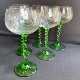 Set of 6 white wine glasses of Alsace crystal blown and cut XXth