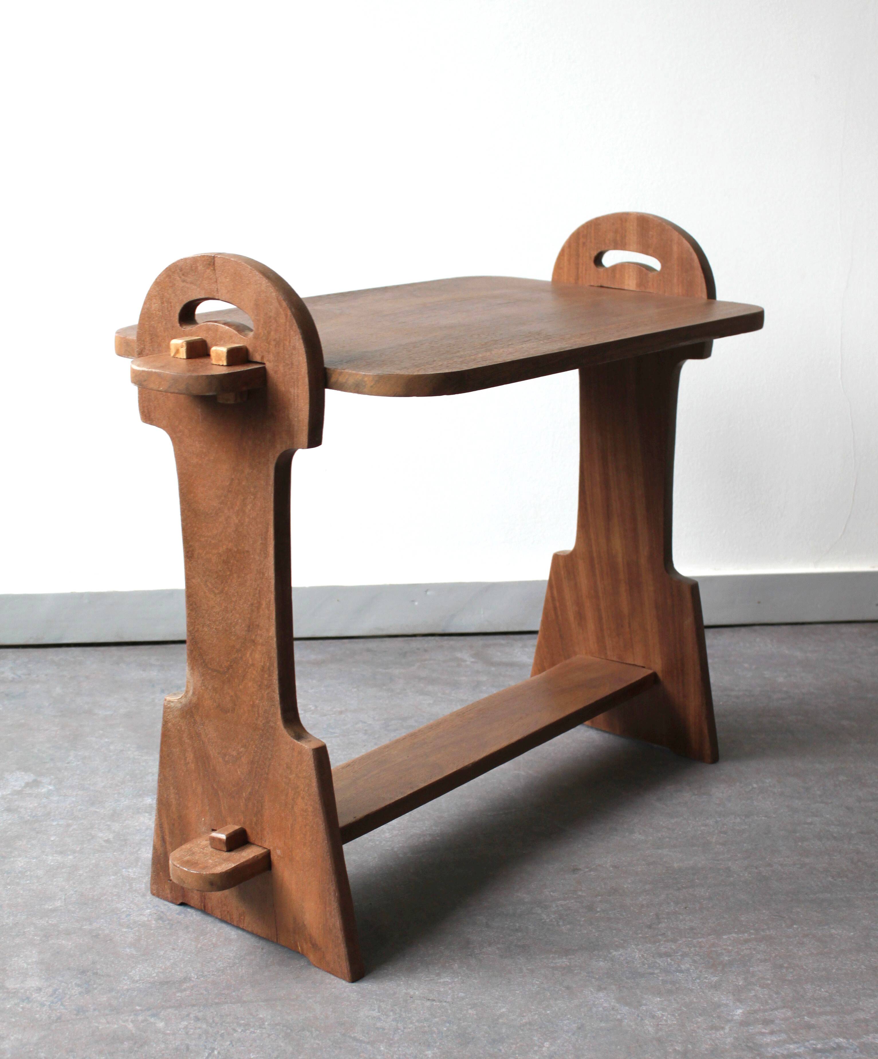 Brutalist side table in exotic wood, 50s.