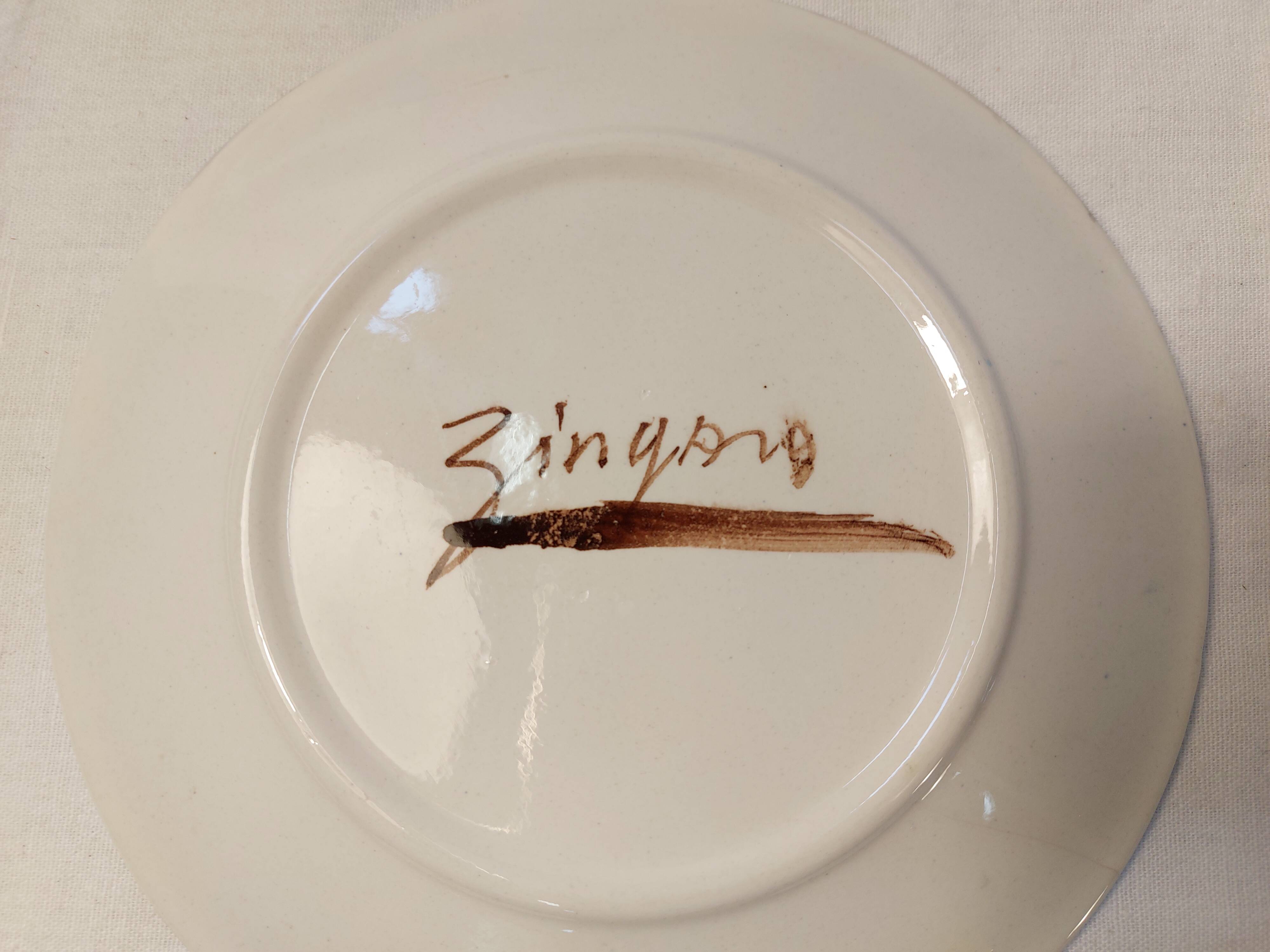Set of 2 glazed ceramic dessert plates signed ZINGARO - Italy 1960s